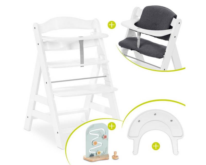 Hauck Hochstuhl Alpha Plus White, Holz Baby Kinderhochstuhl, Sitzauflage & Play Tray Basis - verstellbar von Hauck
