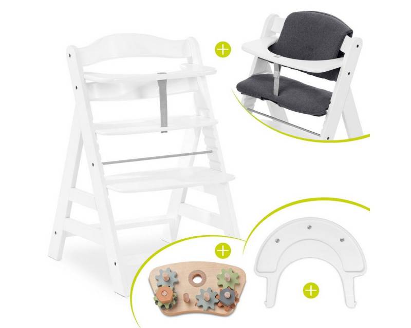Hauck Hochstuhl Alpha Plus White, Holz Baby Kinderhochstuhl, Sitzauflage & Play Tray Basis - verstellbar von Hauck