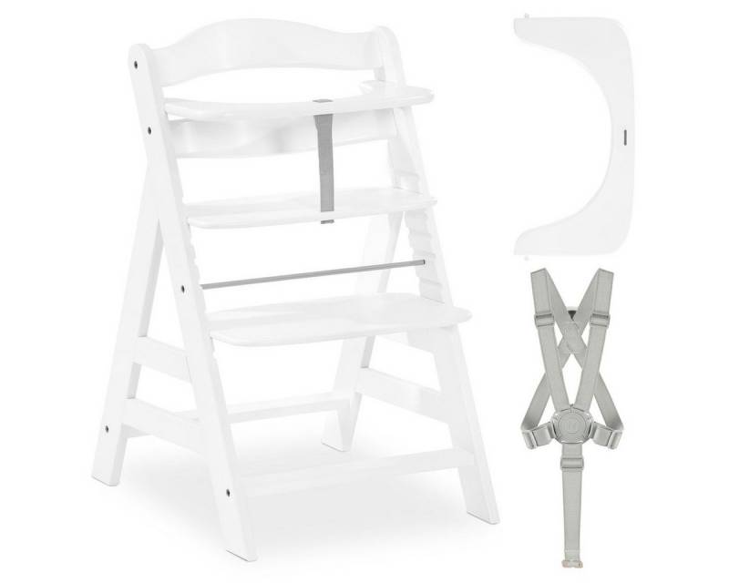 Hauck Hochstuhl Alpha Plus - White, Mitwachsender Holz Kinderhochstuhl verstellbar mit Schutzbügel & Gurt von Hauck