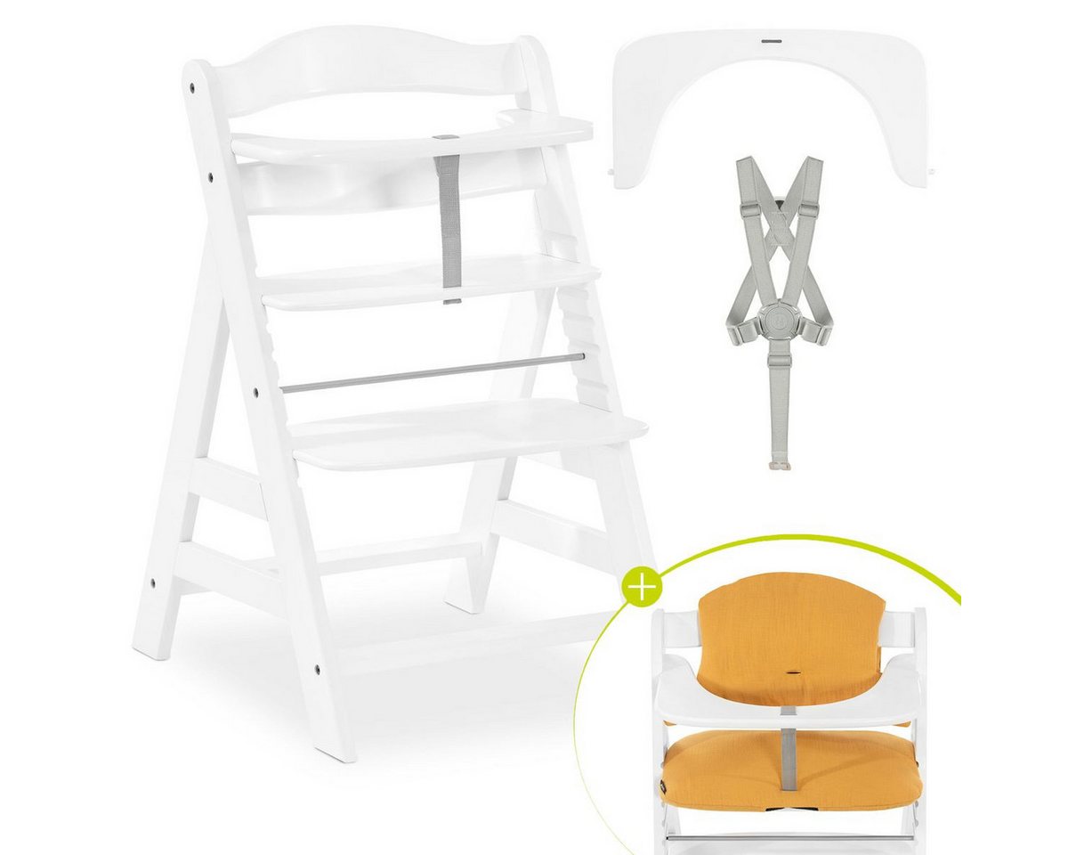 Hauck Hochstuhl Alpha Plus White, Mitwachsender Holz Kinderhochstuhl verstellbar mit Sitzauflage & Gurt von Hauck