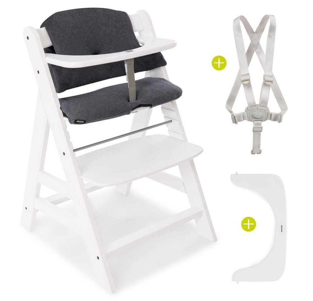 Hauck Hochstuhl Alpha Plus White, Mitwachsender Holz Baby Kinderhochstuhl mit Sitzauflage - verstellbar von Hauck