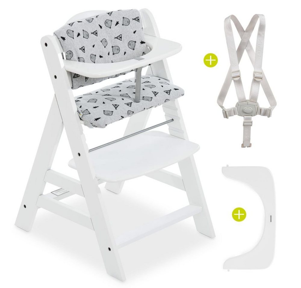 Hauck Hochstuhl Alpha Plus White (Set), Mitwachsender Holz Baby Kinderhochstuhl mit Sitzauflage - verstellbar von Hauck