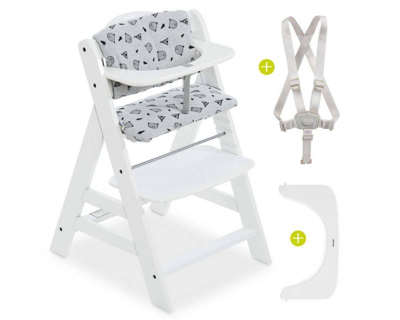 Hauck Hochstuhl Alpha Plus White (Set), Mitwachsender Holz Baby Kinderhochstuhl mit Sitzauflage - verstellbar von Hauck