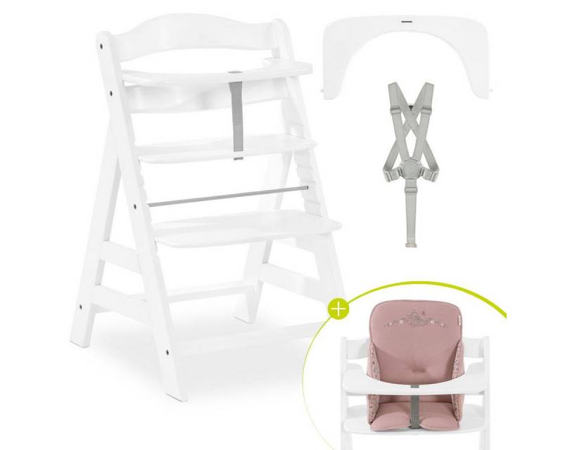 Hauck Hochstuhl Alpha Plus White - Bambi Rose, Mitwachsender Holz Kinderhochstuhl verstellbar mit Sitzverkleinerer von Hauck