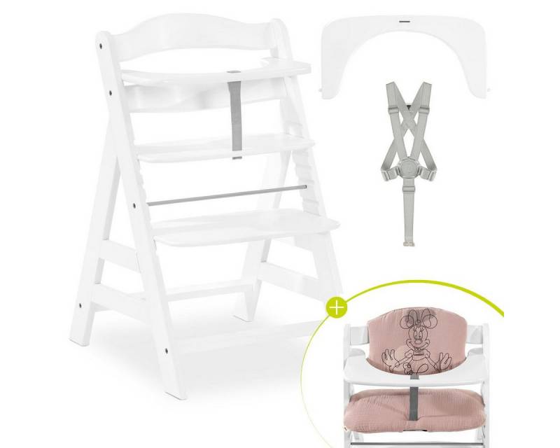 Hauck Hochstuhl Alpha Plus White - Minnie Mouse Rose, Mitwachsender Holz Kinderhochstuhl verstellbar mit Sitzauflage & Gurt Hauck Hochstuhl Alpha Plus White - Minnie Mouse Rose, Mitwachsender Holz Kinderhochstuhl verstellbar mit Sitzauflage & Gurt von Hauck