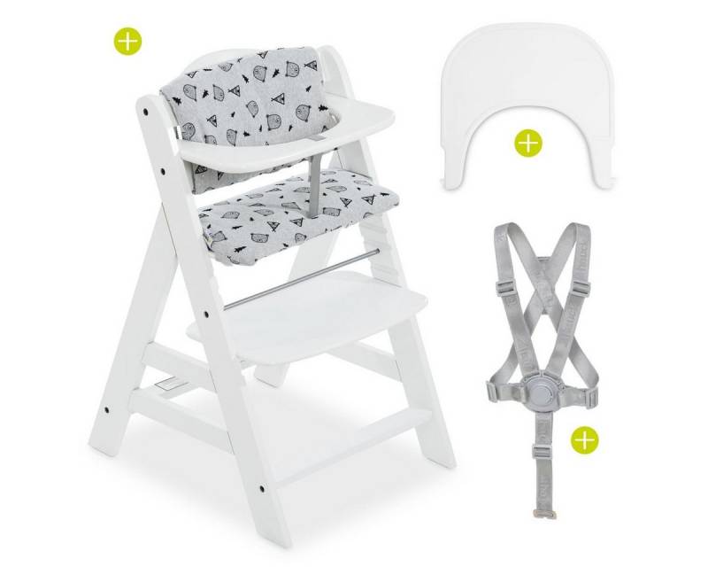 Hauck Hochstuhl Alpha Plus White - Set Nordic Grey, Mitwachsender Kinderhochstuhl mit Essbrett Click Tray & Sitzkissen von Hauck