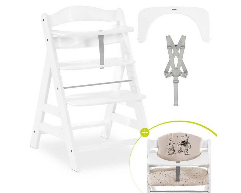 Hauck Hochstuhl Alpha Plus White - Winnie the Pooh Beige, Mitwachsender Holz Baby Kinderhochstuhl mit Sitzauflage - verstellbar Hauck Hochstuhl Alpha Plus White - Winnie the Pooh Beige, Mitwachsender Holz Baby Kinderhochstuhl mit Sitzauflage - verstellbar von Hauck
