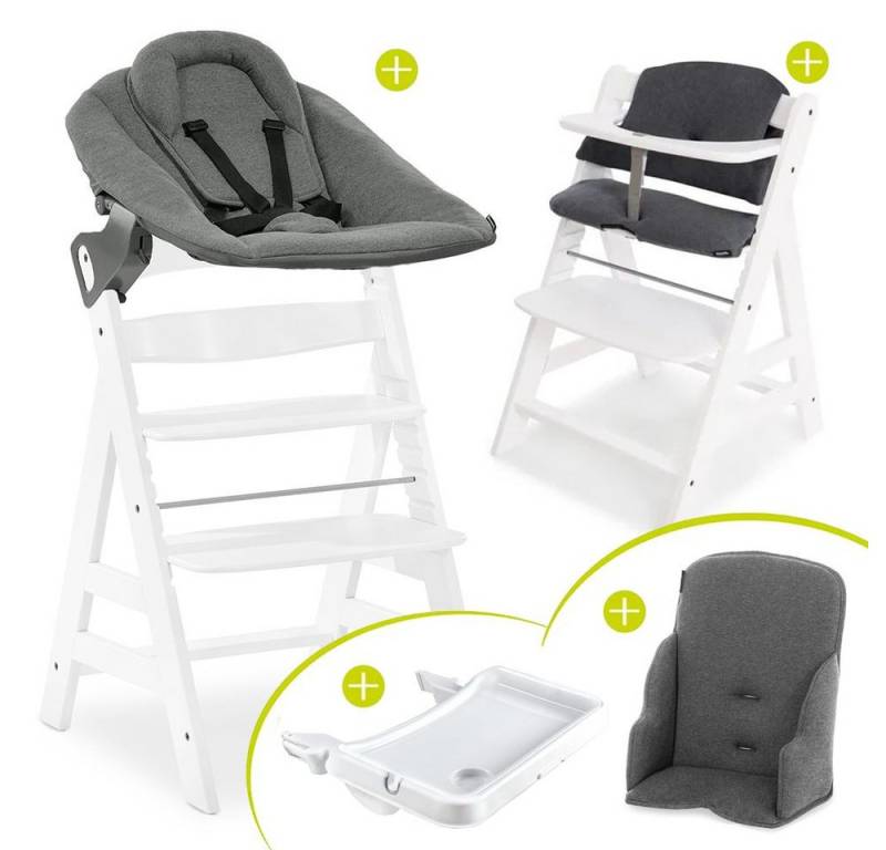 Hauck Hochstuhl Alpha Plus White XXL Newborn Set, Babystuhl ab Geburt, Aufsatz für Neugeborene, Essbrett, Sitzauflage von Hauck