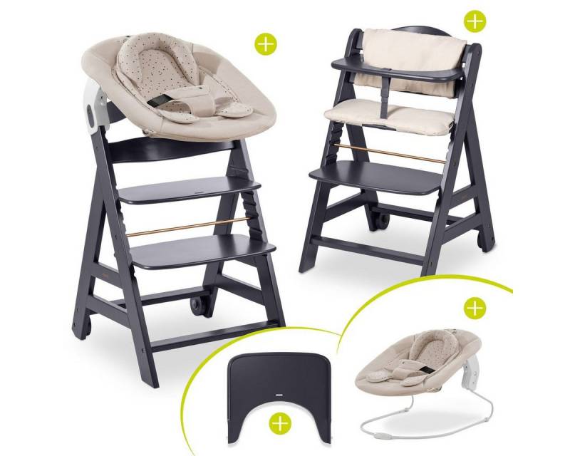 Hauck Hochstuhl Beta Plus Dark Grey - Newborn Set - Winnie the Poo, Babystuhl ab Geburt inkl. Aufsatz für Neugeborene, Tisch, Sitzauflage von Hauck