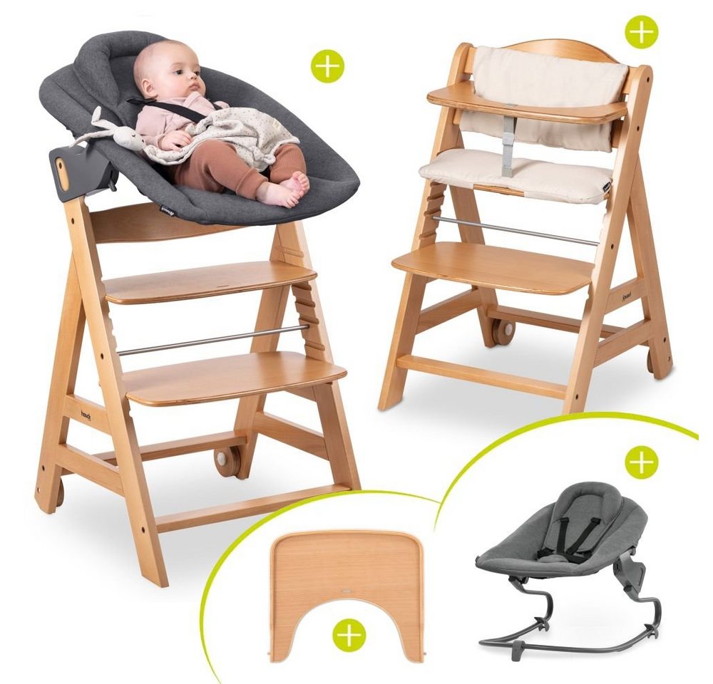 Hauck Hochstuhl Beta Plus Natural - Newborn Set, Babystuhl ab Geburt inkl. Aufsatz für Neugeborene, Tisch, Sitzauflage von Hauck