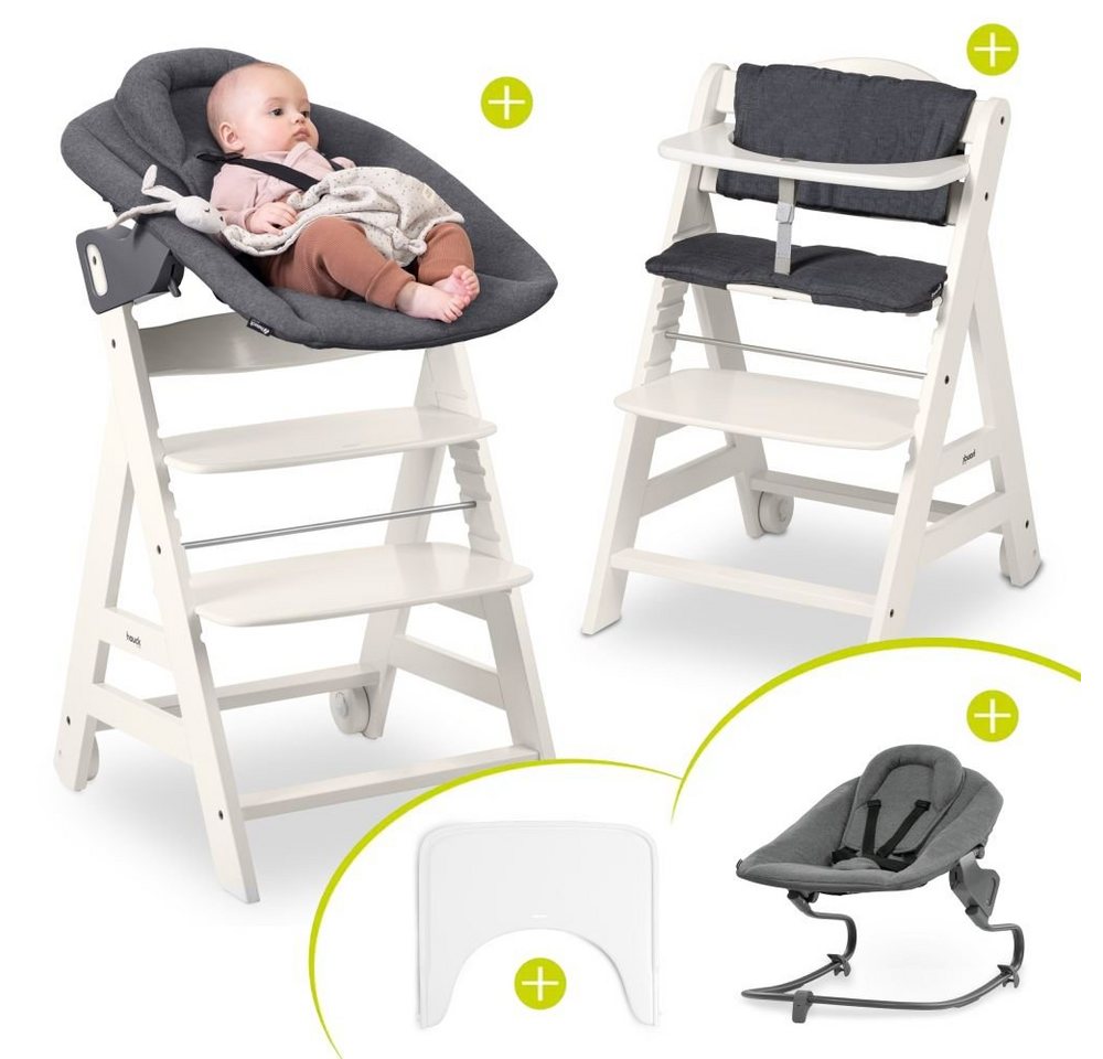 Hauck Hochstuhl Beta Plus White - Newborn Set, Babystuhl ab Geburt inkl. Aufsatz für Neugeborene, Tisch, Sitzauflage von Hauck