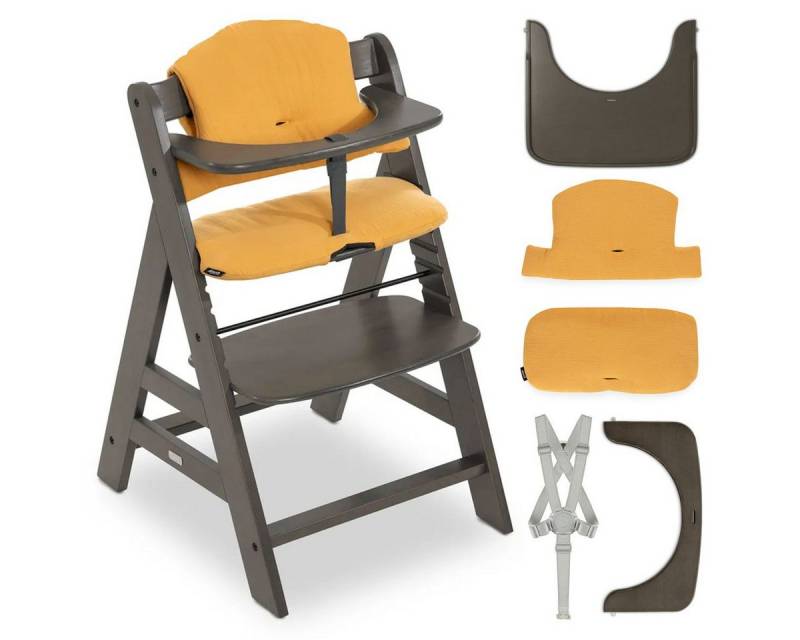Hauck Hochstuhl Alpha Charcoal Selectline, Mitwachsender Holz Baby Kinderhochstuhl mit Tisch & Sitzauflage von Hauck
