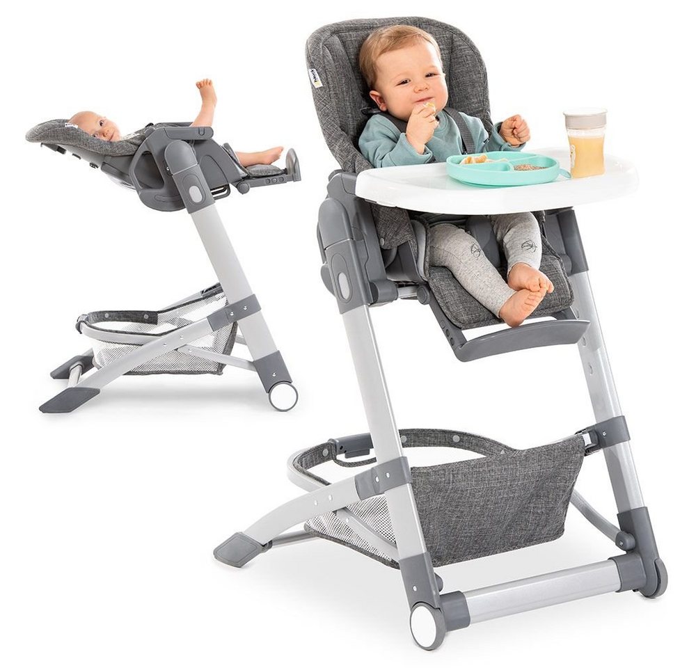 Hauck Hochstuhl Grow Up - Melange Grey, Babystuhl & Babyliege ab Geburt mit Tisch höhenverstellbar klappbar von Hauck