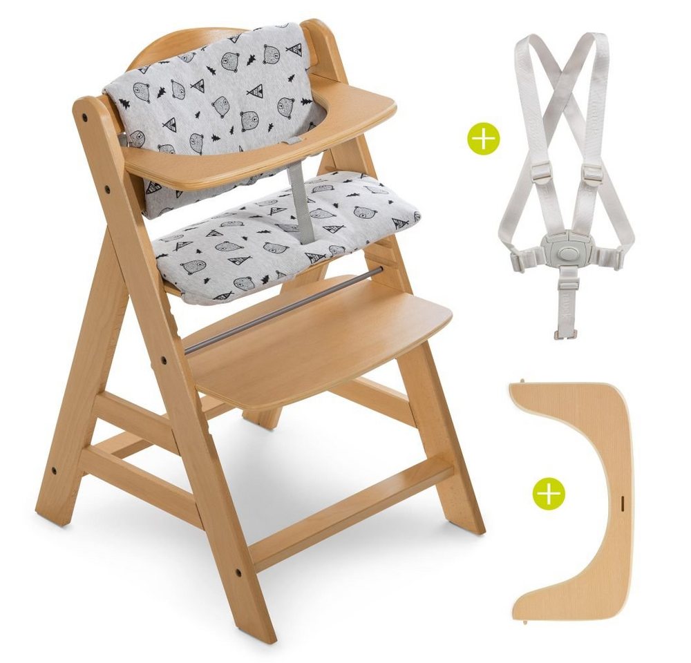 Hauck Hochstuhl Hauck Alpha Plus Natur - Nordic Grey (Set), Mitwachsender Holz Baby Kinderhochstuhl mit Sitzauflage - verstellbar von Hauck