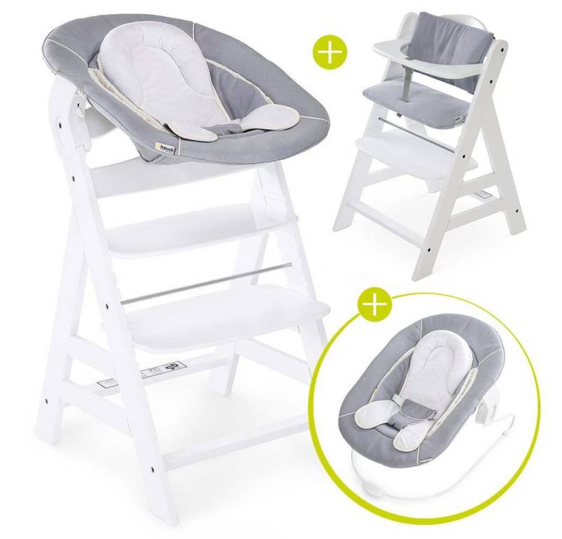 Hauck Hochstuhl Hauck Alpha Plus White Newborn Set (Set, 4 St), Holz Babystuhl ab Geburt inkl. Aufsatz für Neugeborene & Sitzauflage von Hauck