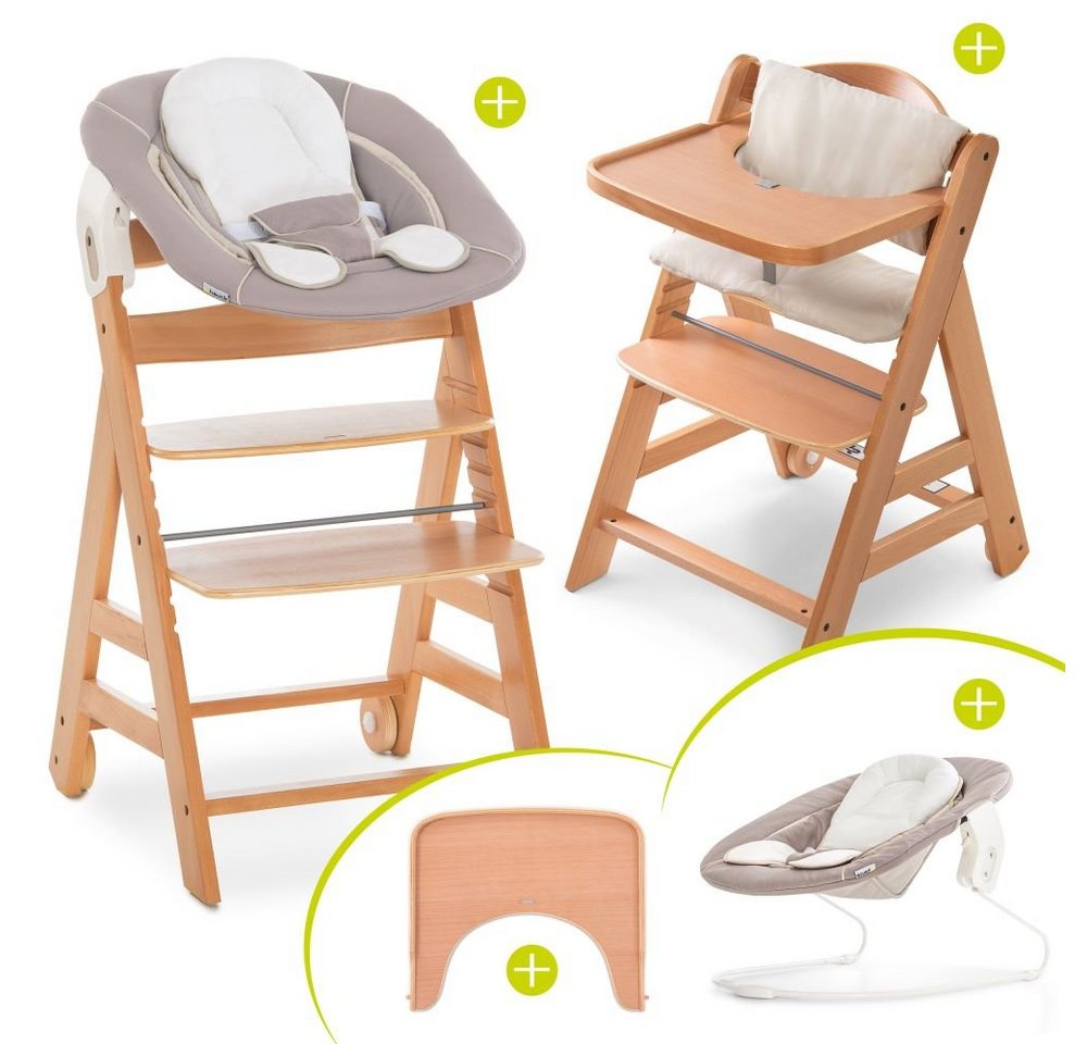 Hauck Hochstuhl Move Natur Newborn Set (5 St), Babystuhl ab Geburt inkl. Aufsatz für Neugeborene, Tisch, Sitzauflage von Hauck