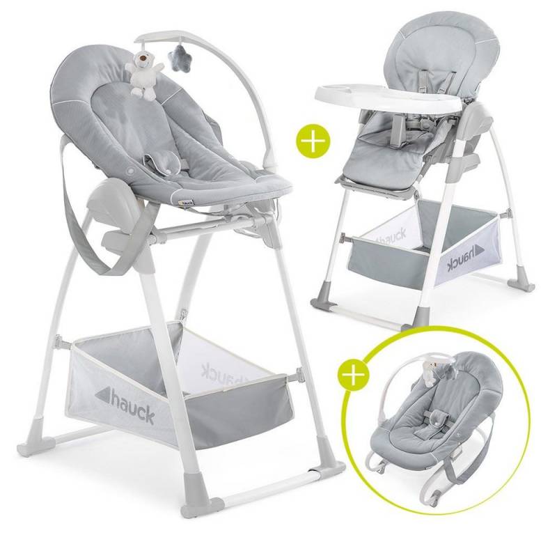 Hauck Hochstuhl Sitn Relax 3in1 - Stretch Grey, Kinderhochstuhl ab Geburt, Babyliege & Baby Wippe - höhenverstellbar von Hauck