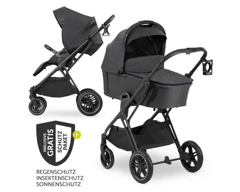 Hauck Kombi-Kinderwagen Vision X Duoset Black - Melange Black, 2in1 Kinderwagen Buggy Set mit Babywanne, Sportsitz und Regenschutz von Hauck