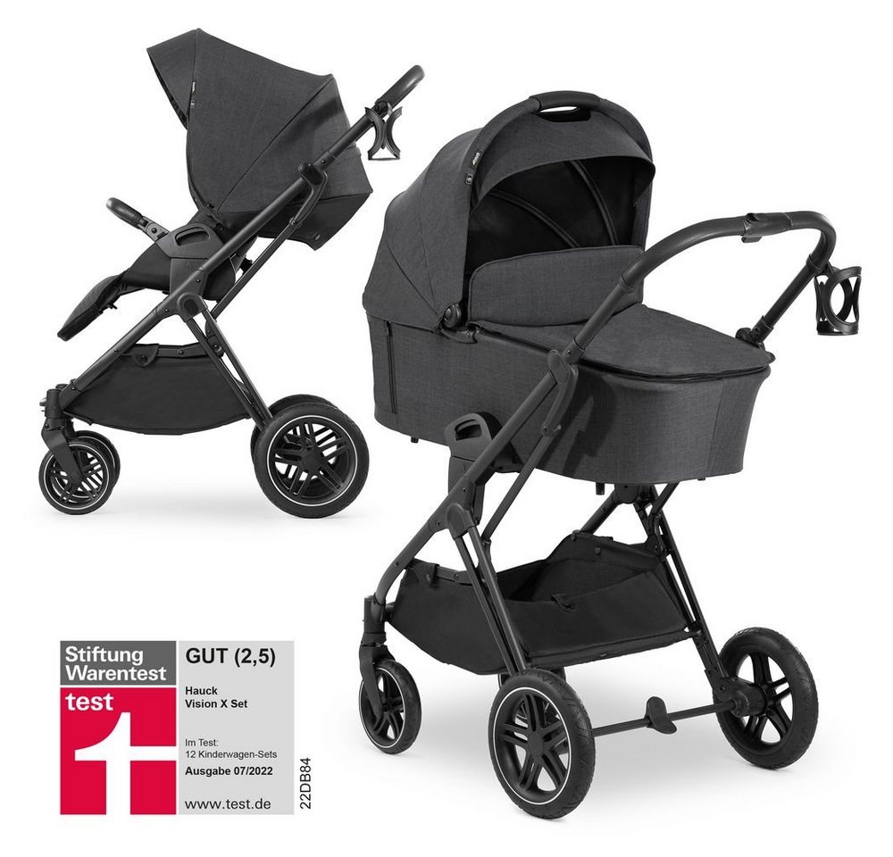 Hauck Kombi-Kinderwagen Vision X Duoset Black - Melange Black, 2in1 Kinderwagen Buggy Set mit Babywanne & Sportsitz von Hauck