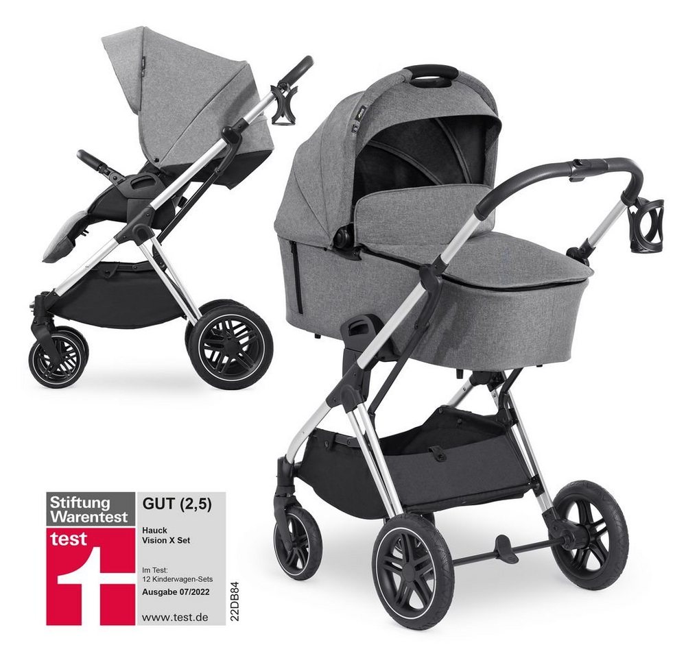 Hauck Kombi-Kinderwagen Vision X Duoset Black - Melange Grey, 2in1 Kinderwagen Buggy Set mit Babywanne & Sportsitz von Hauck