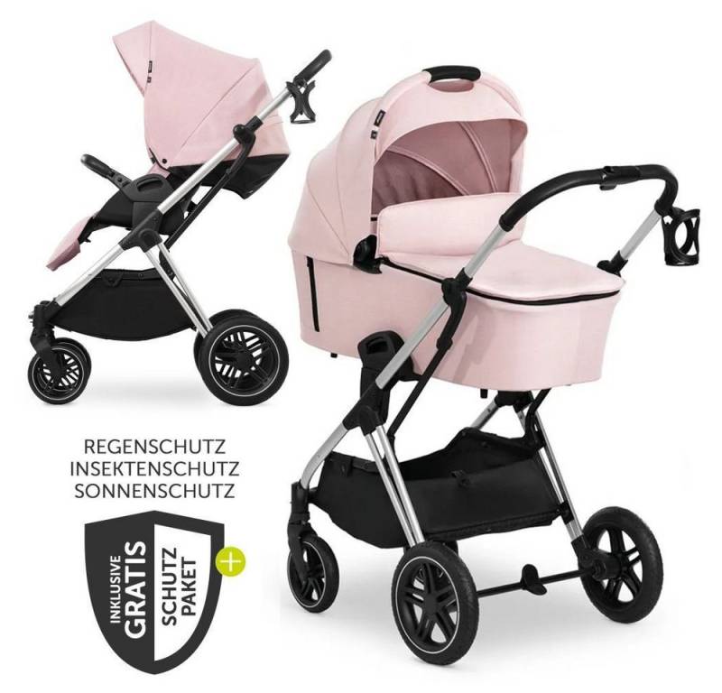 Hauck Kombi-Kinderwagen Vision X Duoset Silver - Melange Rose, 2in1 Kinderwagen Buggy Set mit Babywanne, Sportsitz und Regenschutz von Hauck