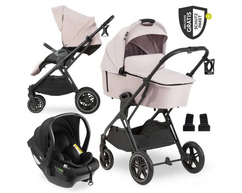 Hauck Kombi-Kinderwagen Vision X Trio Set Black - Melange Beige, 3in1 Kinderwagen Set mit Babywanne, Babyschale, Sportsitz, Regenschutz von Hauck
