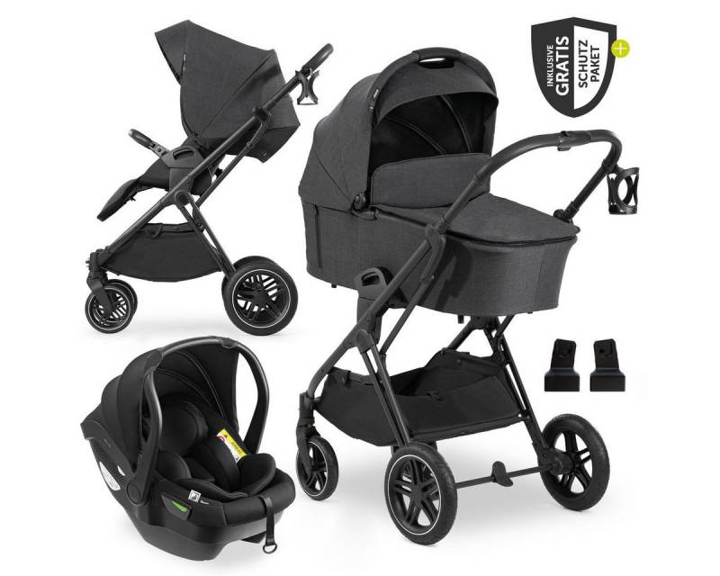 Hauck Kombi-Kinderwagen Vision X Trio Set Black - Melange Black, 3in1 Kinderwagen Set mit Babywanne, Babyschale, Sportsitz, Regenschutz von Hauck