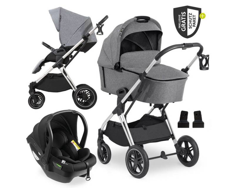 Hauck Kombi-Kinderwagen Vision X Trio Set Black - Melange Grey, 3in1 Kinderwagen Set mit Babywanne, Babyschale, Sportsitz, Regenschutz von Hauck