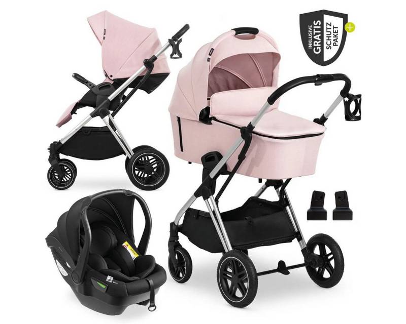 Hauck Kombi-Kinderwagen Vision X Trio Set Black - Melange Rose, 3in1 Kinderwagen Set mit Babywanne, Babyschale, Sportsitz, Regenschutz von Hauck