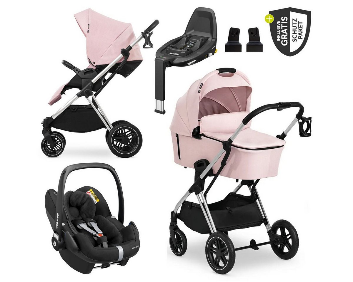 Hauck Kombi-Kinderwagen Vision X Trio Set - Melange Rose, 4in1 Kinderwagen Set mit Maxi-Cosi Pebble Pro, Isofix Basis & Zubehör von Hauck