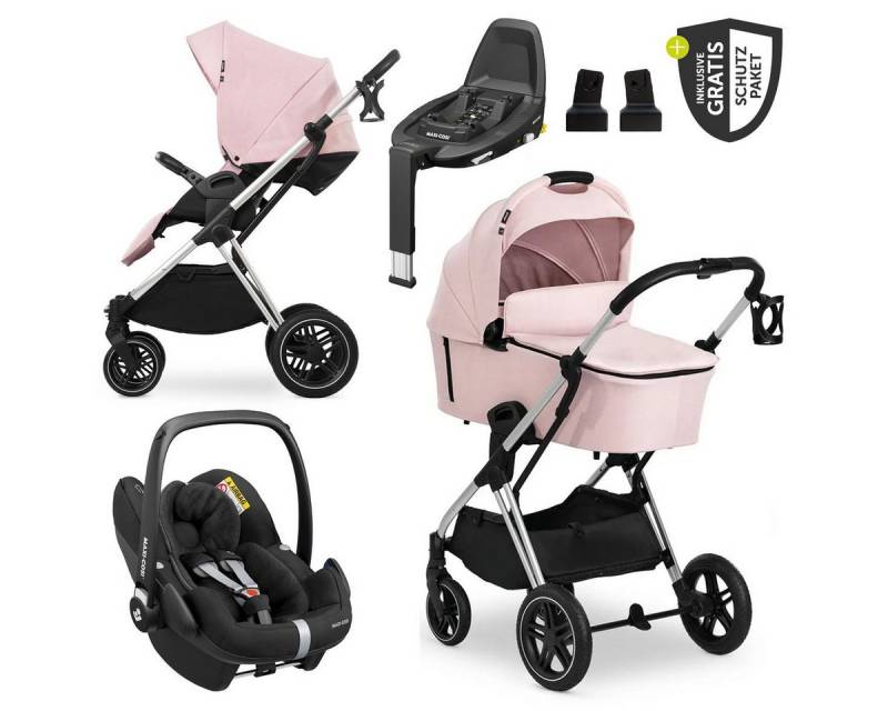 Hauck Kombi-Kinderwagen Vision X Trio Set - Melange Rose, 4in1 Kinderwagen Set mit Maxi-Cosi Pebble Pro, Isofix Basis & Zubehör von Hauck