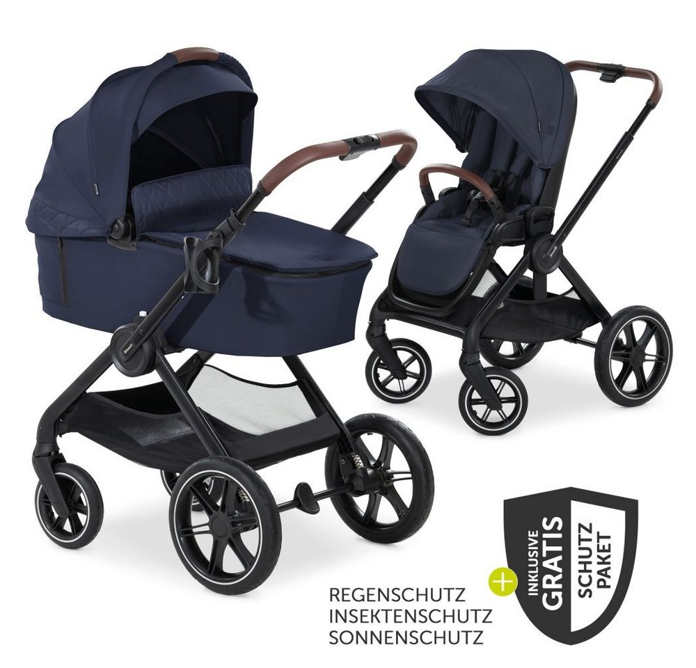 Hauck Kombi-Kinderwagen Walk N Care - Dark Navy Blue, (7-tlg), Kinderwagen Buggy Set mit Babywanne, Sportsitz, Beindecke, Regenschutz von Hauck