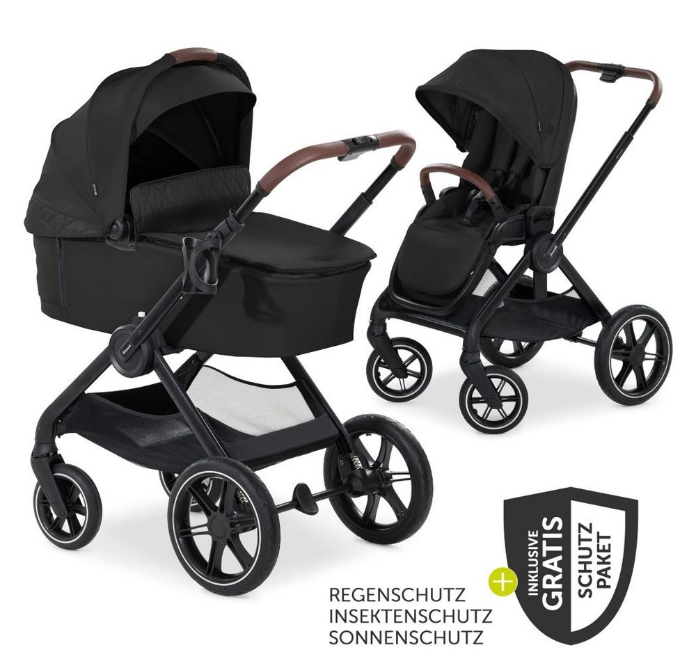 Hauck Kombi-Kinderwagen Walk N Care Set - Black, (7-tlg), Kinderwagen Buggy Set mit Babywanne, Sportsitz, Beindecke, Regenschutz von Hauck