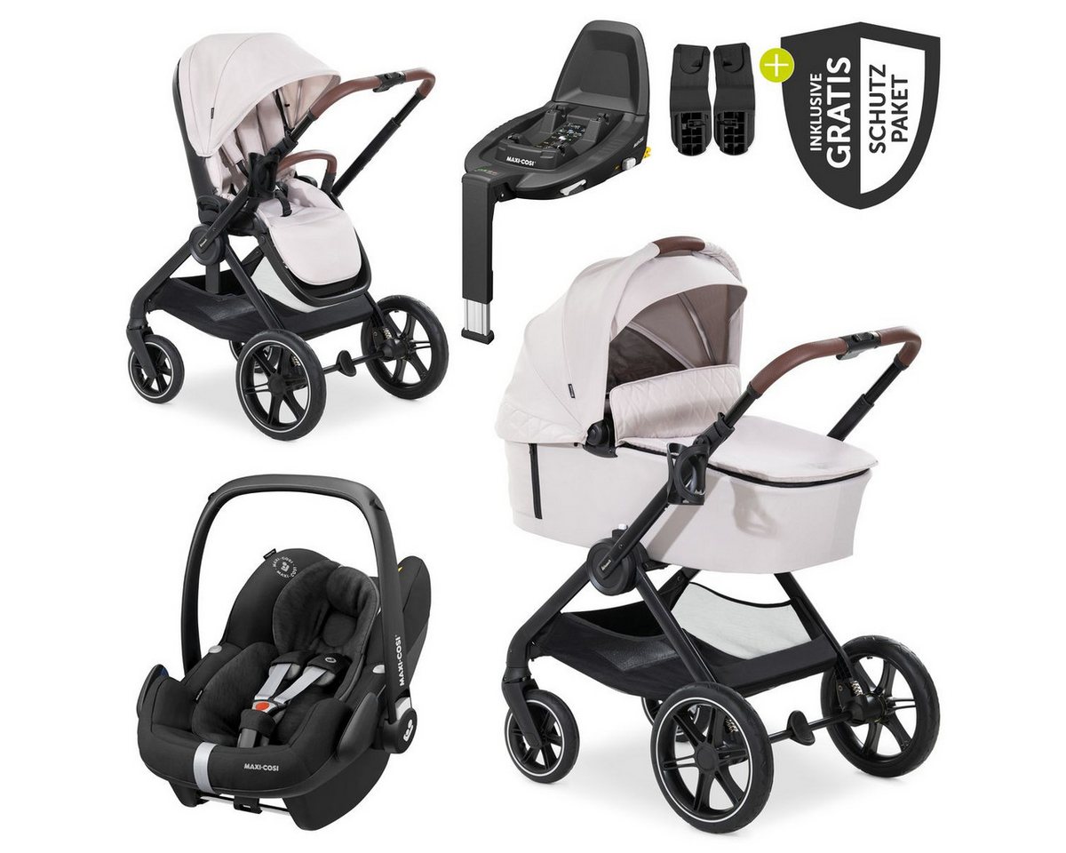Hauck Kombi-Kinderwagen Walk N Care Trio Set - Beige, 3in1 Kinderwagen Set mit Maxi-Cosi Pebble Pro, Isofix Basis & Zubehör von Hauck