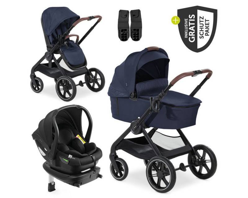 Hauck Kombi-Kinderwagen Walk N Care Trio Set - Dark Blue, 4in1 Kinderwagen Set mit Babyschale, Babywanne, Isofix Base & Zubehör von Hauck