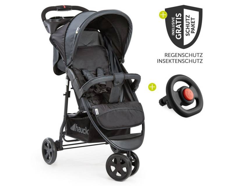 Hauck Sportbuggy Citi Neo II - Caviar Stone, Sportwagen mit Liegefunktion Regenschutz, Insektenschutz & Lenkrad von Hauck