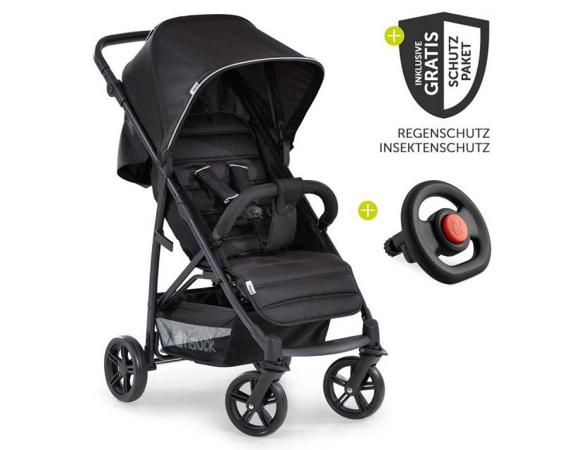 Hauck Sportbuggy Rapid 4 - Caviar Black, Sportwagen mit Liegefunktion Regenschutz, Insektenschutz & Lenkrad von Hauck