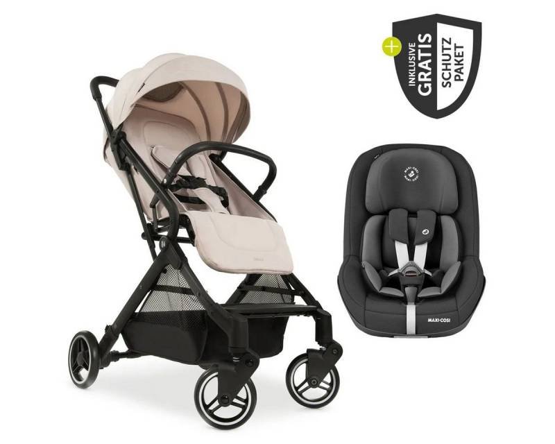 Hauck Sportbuggy Travel N Care - Beige, Reisebuggy Sportwagen bis 22 kg inkl. Maxi Cosi Reboarder Pearl Pro 2 von Hauck
