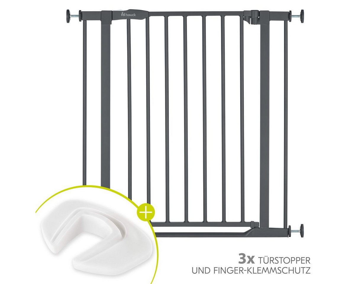 Hauck Türschutzgitter Clear Step 2 - Dark Grey, Treppenschutzgitter Set 75–80 cm ohne Bohren mit 3x Klemmschutz von Hauck