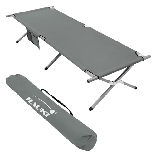 Hauki Campingbett klappbar, Grau, 210x83x46 cm, XL Feldbett mit Tragetasche, Seitentasche, Metallrohr, Belastbarkeit bis 150kg, Gästebett tragbar, Outdoor, Campingliege stabil, Klappbett für Reisen Hauki Campingbett klappbar, Grau, 210x83x46 cm, XL Feldbett mit Tragetasche, Seitentasche, Metallrohr, Belastbarkeit bis 150kg, Gästebett tragbar, Outdoor, Campingliege stabil, Klappbett für Reisen von Hauki