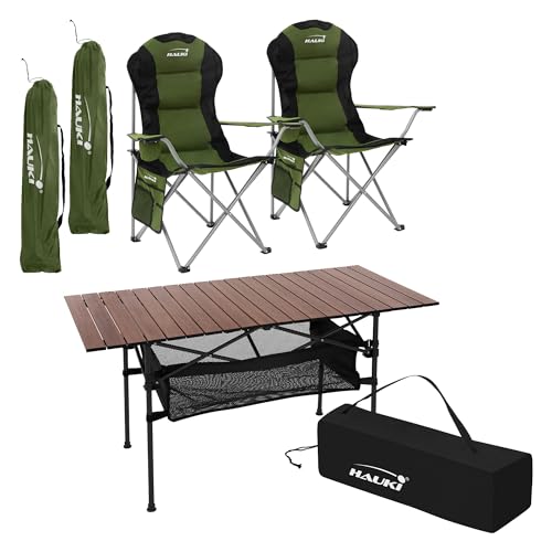 Hauki Campingmöbel Set 3tlg. Campingtisch faltbar Braun mit 2 Campingstühlen Khaki, Camping-Set für 2 Person mit Tragetasche, Alu Klapptisch mit 2 Angelstuhl, Sitzgarnitur Sitzgruppe Gartenmöbel Hauki Campingmöbel Set 3tlg. Campingtisch faltbar Braun mit 2 Campingstühlen Khaki, Camping-Set für 2 Person mit Tragetasche, Alu Klapptisch mit 2 Angelstuhl, Sitzgarnitur Sitzgruppe Gartenmöbel von Hauki