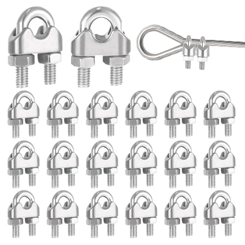​​20 Stück Drahtseilklemme Set Edelstahl Drahtseilklemmen M4 6.49mm U-Bolzen Bügelform Stahlseil Seilverbinder Seilklemme, Bügelseilklemme für Sonnensegel, Terrassenlichter und Bauprojekte​​ von Hauojaus