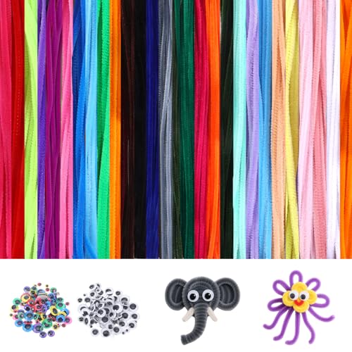300 Stück Pfeifenputzer Zum Basteln Pfeifenreiniger Zum Basteln, Chenilledraht 30cm/11.8in, Selbstklebende Wackelaugen 200 Stück, Bunte Pipe Cleaner Bastelset für Handwerk Kreativität 300 Stück Pfeifenputzer Zum Basteln Pfeifenreiniger Zum Basteln, Chenilledraht 30cm/11.8in, Selbstklebende Wackelaugen 200 Stück, Bunte Pipe Cleaner Bastelset für Handwerk Kreativität von Hauojaus