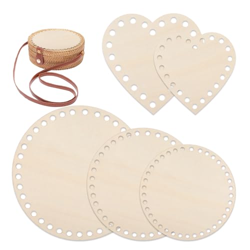 7 Stück ​​Holzboden Zum Häkeln​​ Korbboden Zum Häkeln Taschenboden Häkeln ​​Naturholzkorbboden DIY Korb​​ Flechten Set mit Oval/Rund/Herzformen 15-25cm/5.9-11.81inch für Basteln und Textilprojekte von Hauojaus