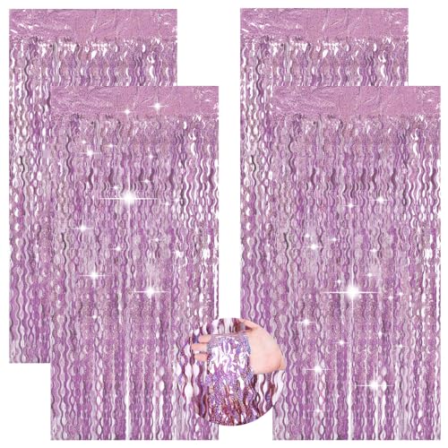 Hauojaus 4 Stück Lametta Vorhang Glitzervorhang Rosa, Glitzer Vorhang Geburtstagsdeko Party Deko Wiederverwendbarer Tinselvorhang für Geburtstagsfeier Hochzeitsfoto Hintergrund Faschingsdeko(1 x 2m) von Hauojaus