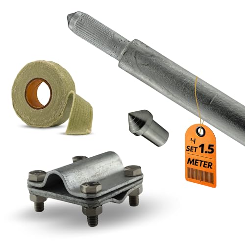 HausHeld® Erdungsspieß Set verzinkt 1,5m Ø16mm – Tiefenerder inkl. Einschlagspitze, Kreuzverbinder & Korrosionsschutzband | Für PV-Anlage, Blitzschutz & Elektroinstallation von Haus-Held