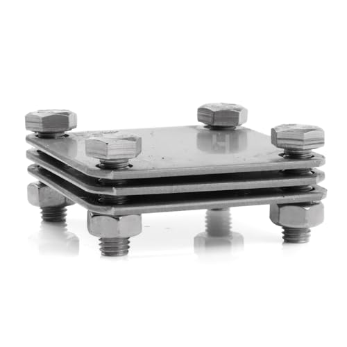 HausHeld® Kreuzverbinder V4A Edelstahl 65x65 mm – 4x M8x25 Schrauben – für Banderder & Erdungsband bis 30 mm | Blitzschutz, Erdungsverbinder, Potentialausgleichsschiene nach DIN EN 62561/62305 von Haus-Held