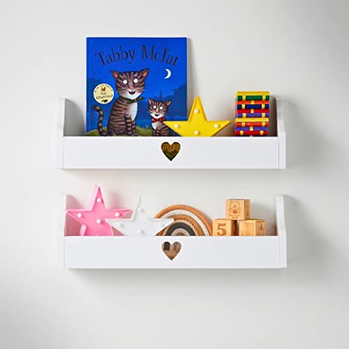 Haus Projekt 2 Pack Weiß Herz Kinderregal, Wandregal Kinderzimmer, Dekoratives Bücherregal für Kinder, Mehrzweck Holz Aufbewahrungsregal 50x10x16cm von Haus Projekt