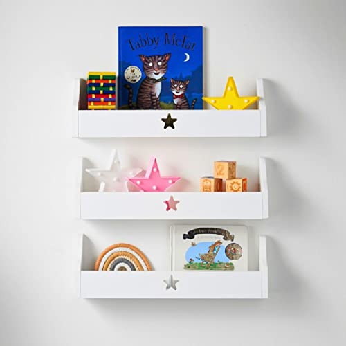 Haus Projekt 3 Pack Weiß Stern Kinderregal, Wandregal Kinderzimmer, Dekoratives Bücherregal für Kinder, Mehrzweck Holz Aufbewahrungsregal 50x10x16cm von Haus Projekt