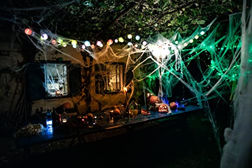 Haus Projekt Halloween Leuchtendes Spinnennetz 100g mit 30 Falschen Spinnen, Spinnweben Halloween Deko Outdoor, Innen Fensterdeko Leuchtend, Grusel Party Leuchtdeko Spinnenweben Spinner Leuchtende von Haus Projekt